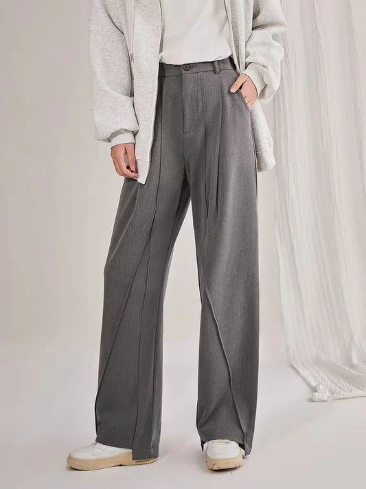 Women's High Waist Straight Leg Trousers Soft Drape Full Length