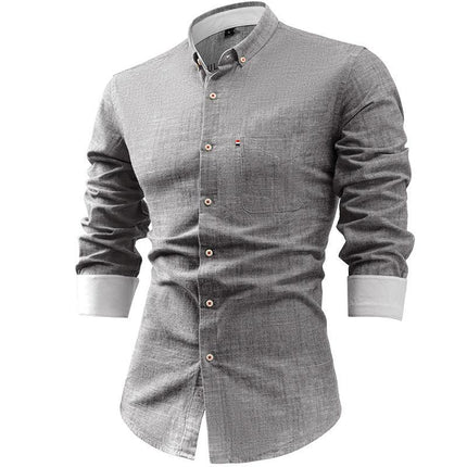 Men’s Slim Fit Button-Up Shirt Cotton Linen Blend