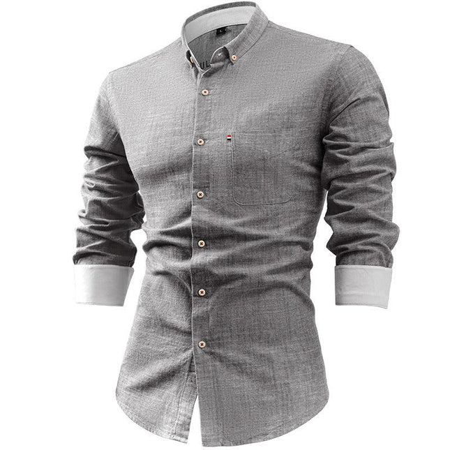 Men’s Slim Fit Button-Up Shirt Cotton Linen Blend