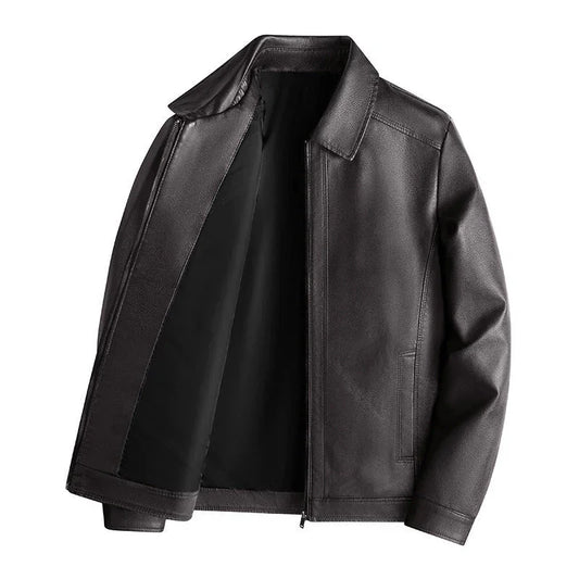 Men’s Tailored Fit PU Leather Jacket with Stand Collar and Zip Front