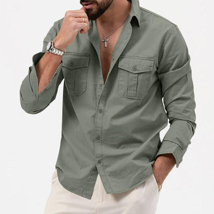 Men’s Button Down Long Sleeve Shirt Cotton Blend with Chest Pockets