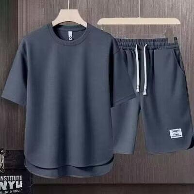 Men’s Relaxed Fit Athletic Set – Breathable Cotton Short Sleeve Top & Drawstring Shorts