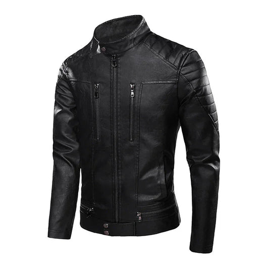 Men's Casual PU Leather Jacket Stand-Up Collar