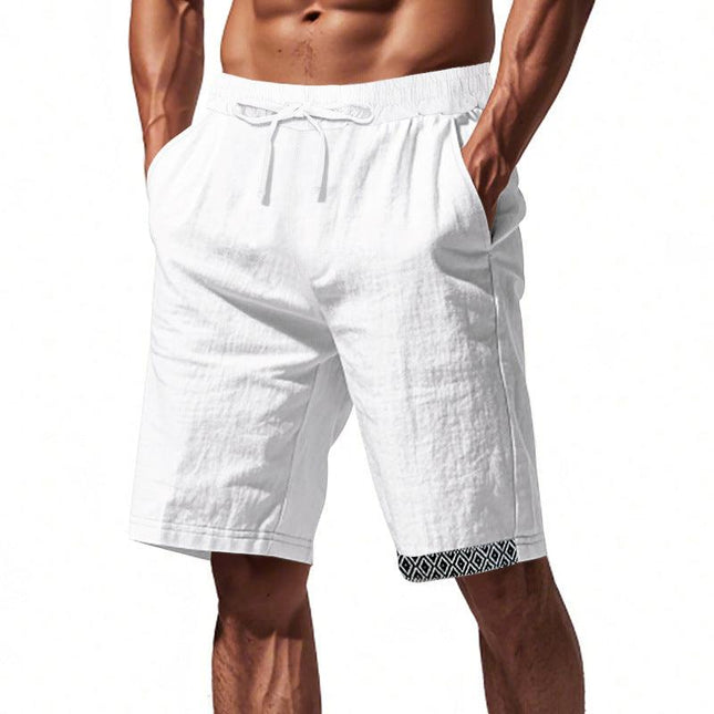 Men's Loose Fit Shorts with Drawstring Waist and Boho Trim