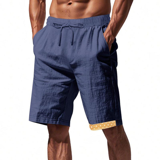 Men's Loose Fit Shorts with Drawstring Waist and Boho Trim