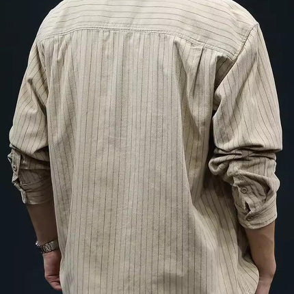 Men’s Striped Long Sleeve Shirt – Breathable Cotton Casual Button Down
