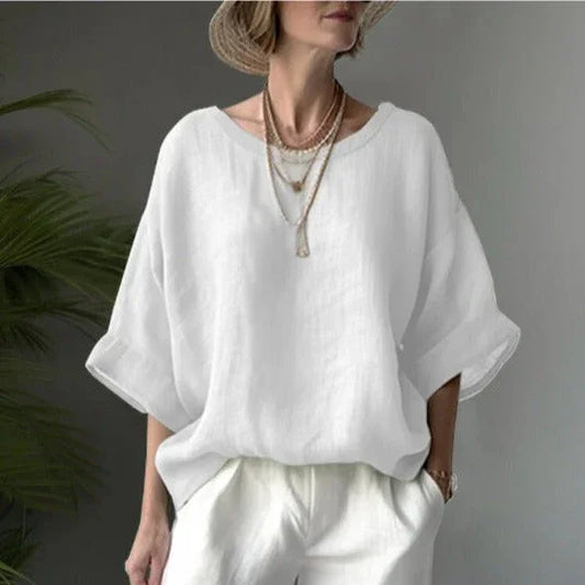 Women's Oversized Blouse Cotton Linen Blend