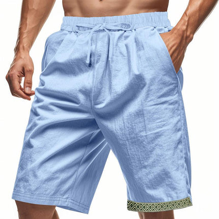 Men's Loose Fit Shorts with Drawstring Waist and Boho Trim