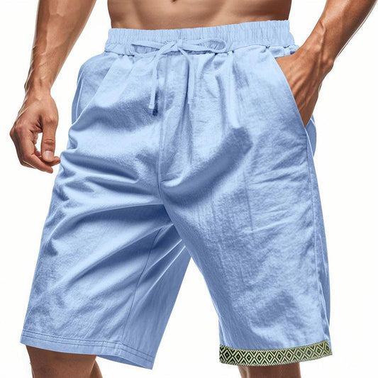 Men's Loose Fit Shorts with Drawstring Waist and Boho Trim