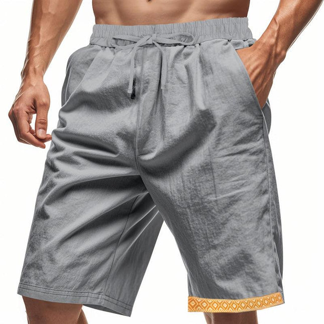 Men's Loose Fit Shorts with Drawstring Waist and Boho Trim