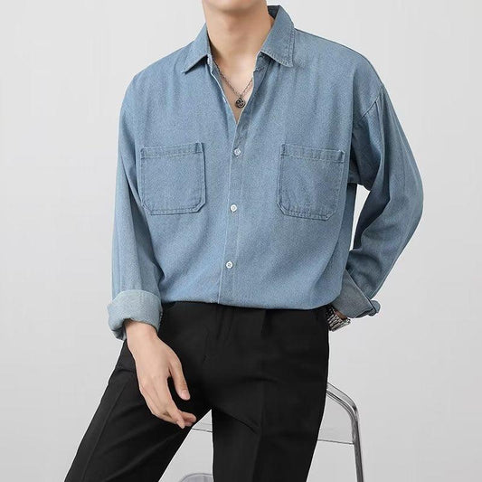 Men's Denim Shirt Long Sleeve Button-Up