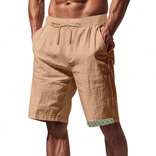 Men's Loose Fit Shorts with Drawstring Waist and Boho Trim