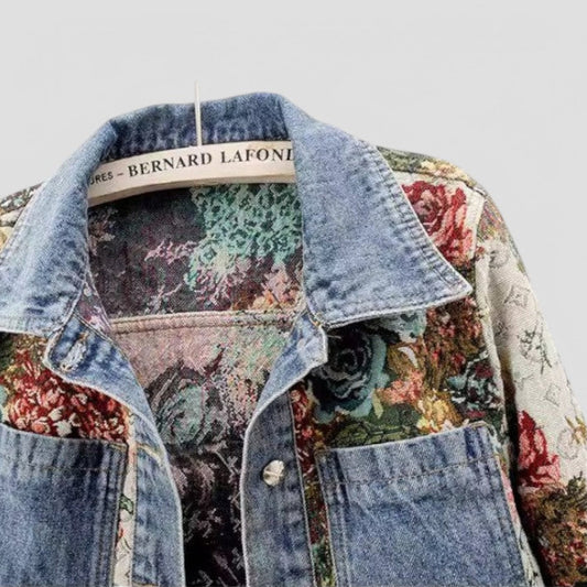 Women's Floral Patchwork Denim Jacket Boho Style