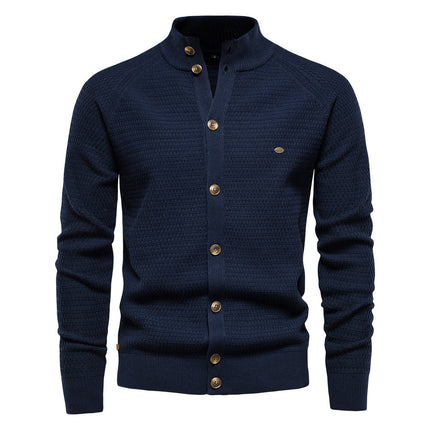 Men's Sheared Sweater Stand Collar Buttoned