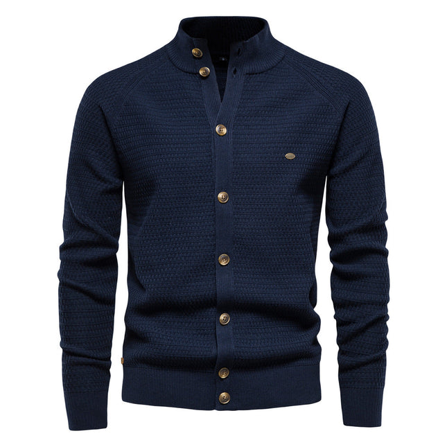 Men's Sheared Sweater Stand Collar Buttoned