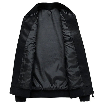 Men’s Leather Look Bomber Jacket with Ribbed Collar and Cuffs