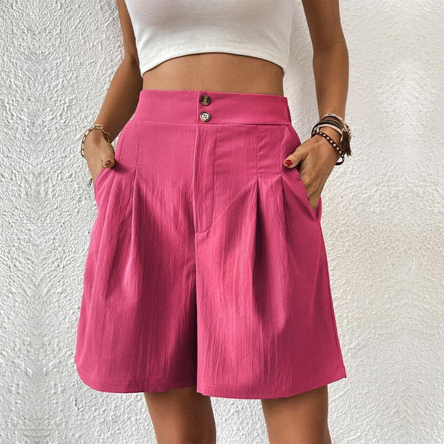 Women's High-Waisted Pleated Shorts with Pockets - Tailored Fit, Wide Leg