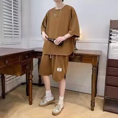 Men’s Relaxed Fit Athletic Set – Breathable Cotton Short Sleeve Top & Drawstring Shorts