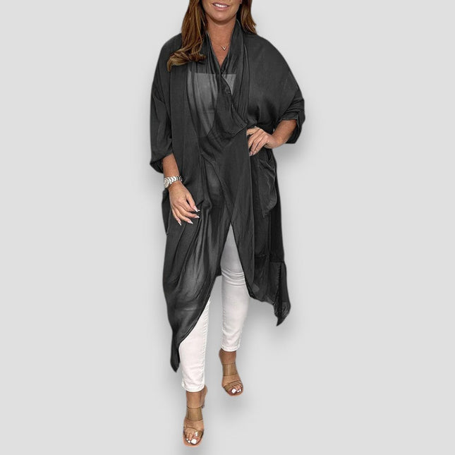 Women's Lightweight Flowy Kimono Cardigan Silky Open Front Summer Top