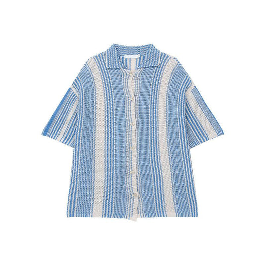 Men's Short Sleeve Open Knit Button-Down Shirt