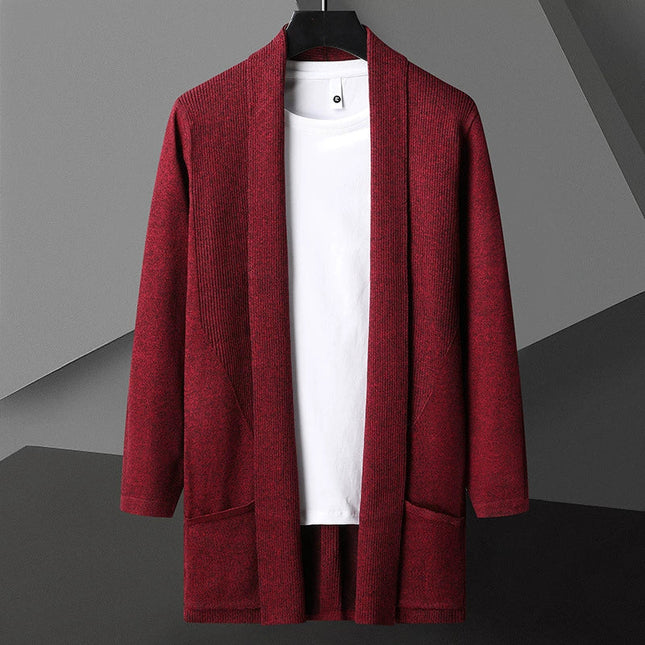 Men's Slim Fit Cardigan Sweater Knit Open Front Long Sleeve with Pockets