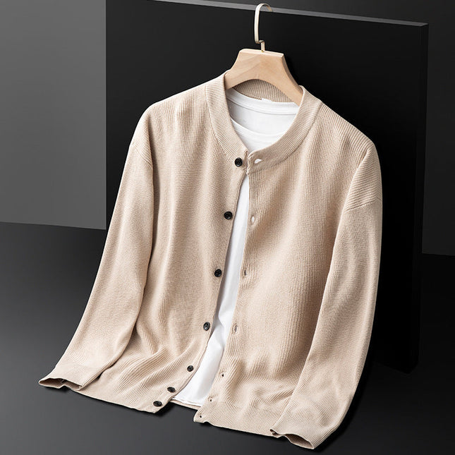 Men’s Knit Cardigan Slim Fit Button Front Ribbed Trim