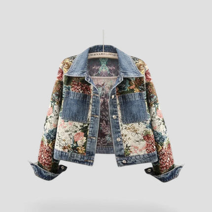 Women's Floral Patchwork Denim Jacket Boho Style