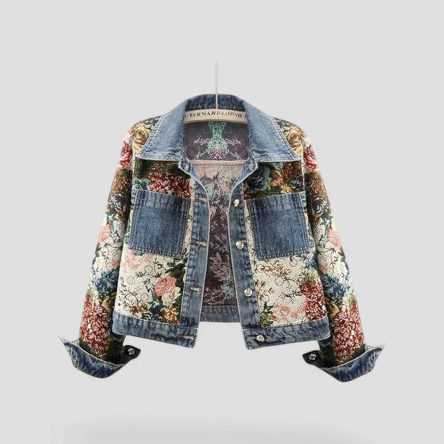 Women's Floral Patchwork Denim Jacket Boho Style