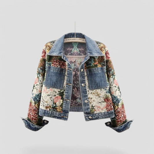 Women's Floral Patchwork Denim Jacket Boho Style