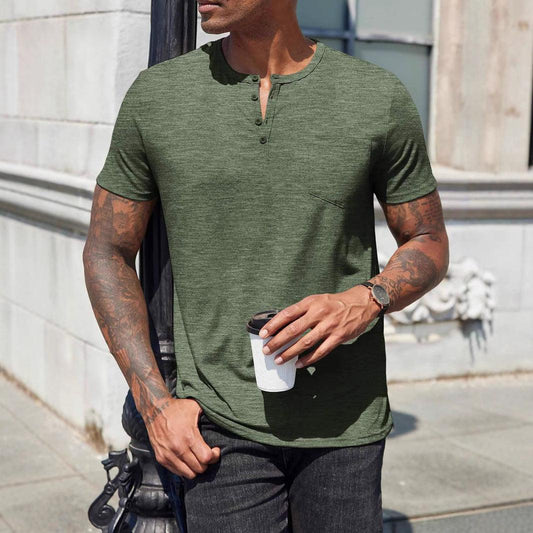 Men's Slim Fit Cotton Blend Henley T-Shirt with Chest Pocket