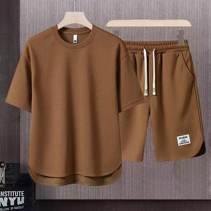 Men’s Relaxed Fit Athletic Set – Breathable Cotton Short Sleeve Top & Drawstring Shorts