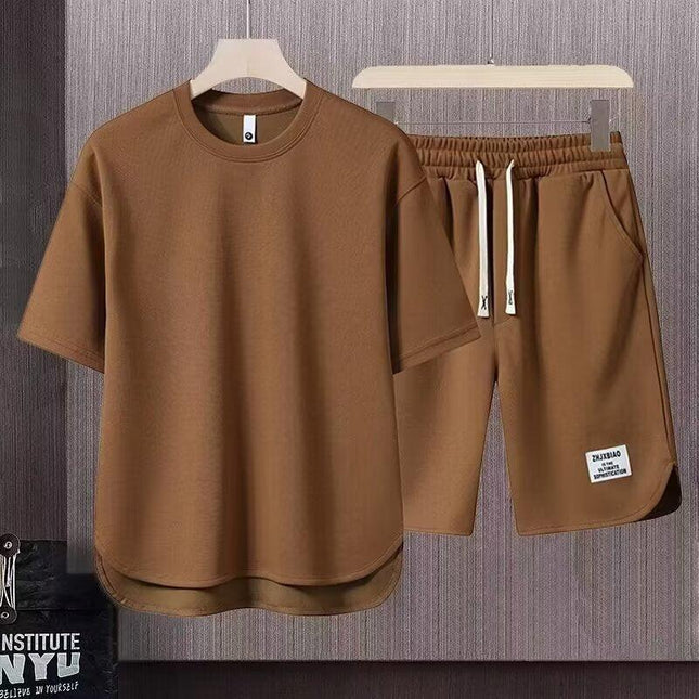Men’s Relaxed Fit Athletic Set – Breathable Cotton Short Sleeve Top & Drawstring Shorts