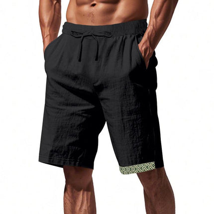 Men's Loose Fit Shorts with Drawstring Waist and Boho Trim