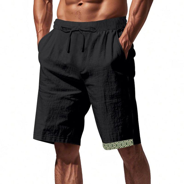 Men's Loose Fit Shorts with Drawstring Waist and Boho Trim