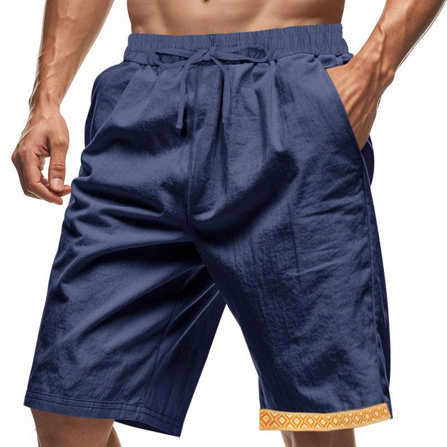 Men's Loose Fit Shorts with Drawstring Waist and Boho Trim