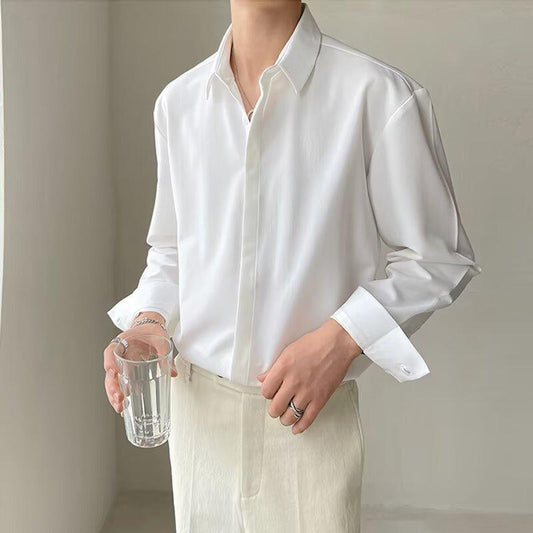 Men's Slim Fit Dress Shirt Stretch Fabric Long Sleeve Hidden Placket