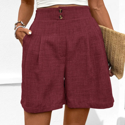 Women's Pleated Front High-Waisted Shorts Lightweight Woven Fabric
