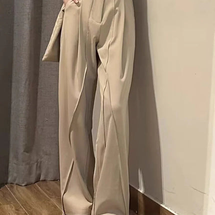 Women's High Waist Straight Leg Trousers Soft Drape Full Length