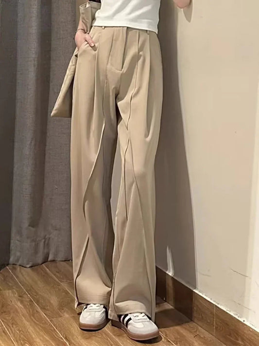 Women's High Waist Straight Leg Trousers Soft Drape Full Length
