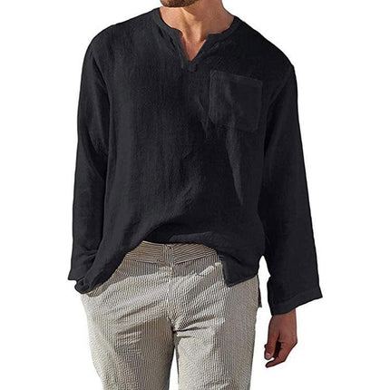 Men's Casual Long Sleeve Shirt Linen Cotton Blend