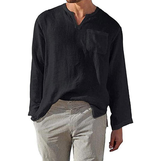Men's Casual Long Sleeve Shirt Linen Cotton Blend