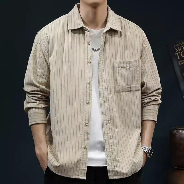 Men’s Striped Long Sleeve Shirt – Breathable Cotton Casual Button Down