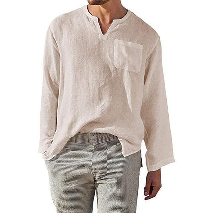 Men's Casual Long Sleeve Shirt Linen Cotton Blend
