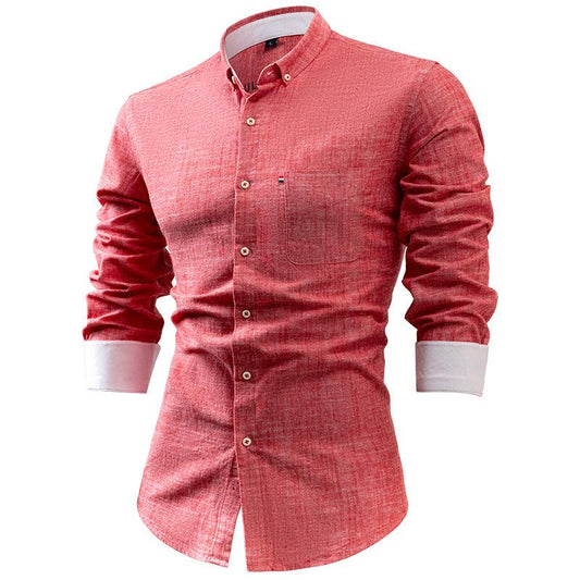 Men’s Slim Fit Button-Up Shirt Cotton Linen Blend