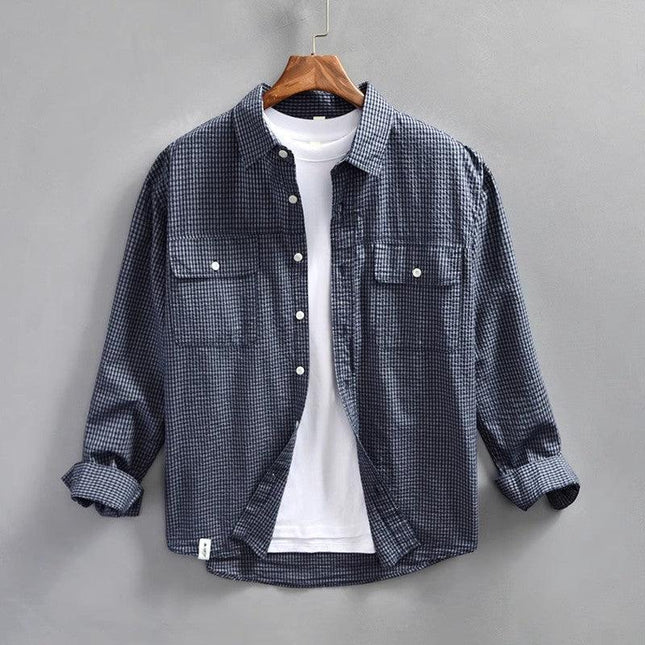 Men's Lightweight Cotton Button-Up Shirt Striped Long Sleeve Relaxed Fit