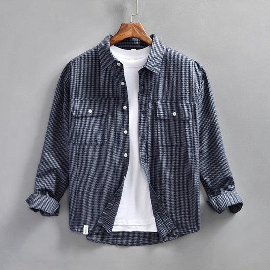 Men's Lightweight Cotton Button-Up Shirt Striped Long Sleeve Relaxed Fit