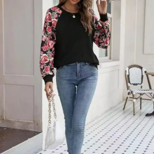 Women's Floral Sweatshirt Soft Knit Relaxed Fit