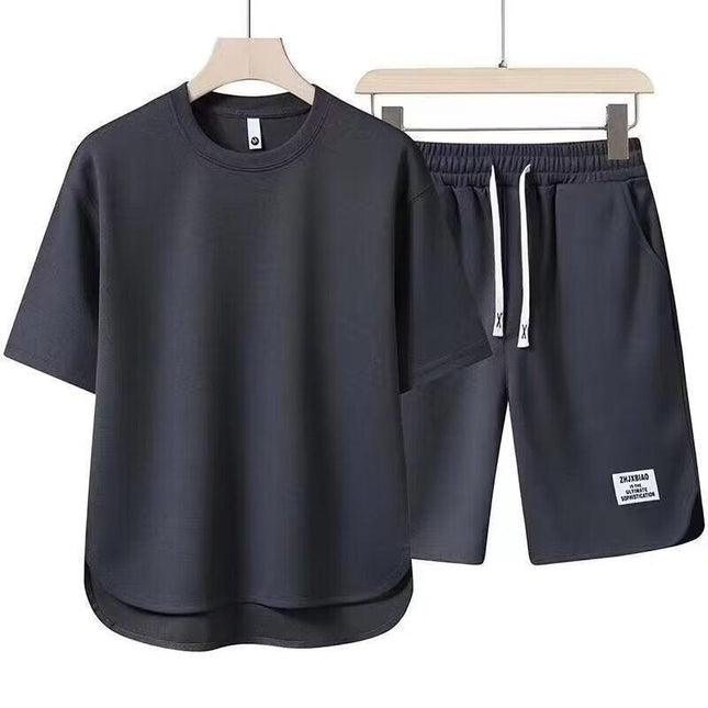 Men’s Relaxed Fit Athletic Set – Breathable Cotton Short Sleeve Top & Drawstring Shorts