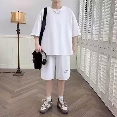 Men’s Relaxed Fit Athletic Set – Breathable Cotton Short Sleeve Top & Drawstring Shorts