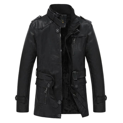 Men's Biker Jacket Faux Leather High Collar Zip Closure Multiple Pockets